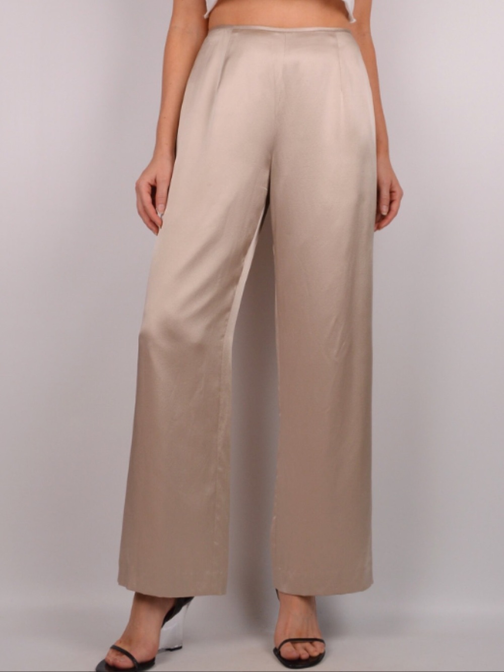 TALBOTS 100% SILK LINED WIDE LEG PANTS CREAM COLOR SZ 10